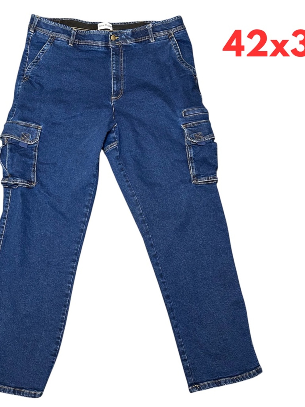 JOHN BLAIR Men's Cargo Pants Jeans 42x32 Dark Blue Work Relaxed Fit Tall #234